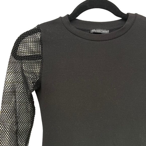 Zara Basic Collection Black Top Mesh Crew Neck Long Sleeve Size S - Picture 3 of 11